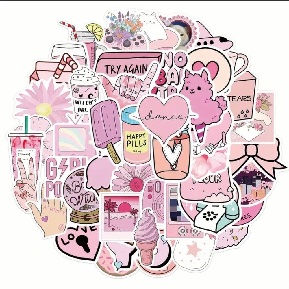 Set of 50 Cute Pink Sticker Pack